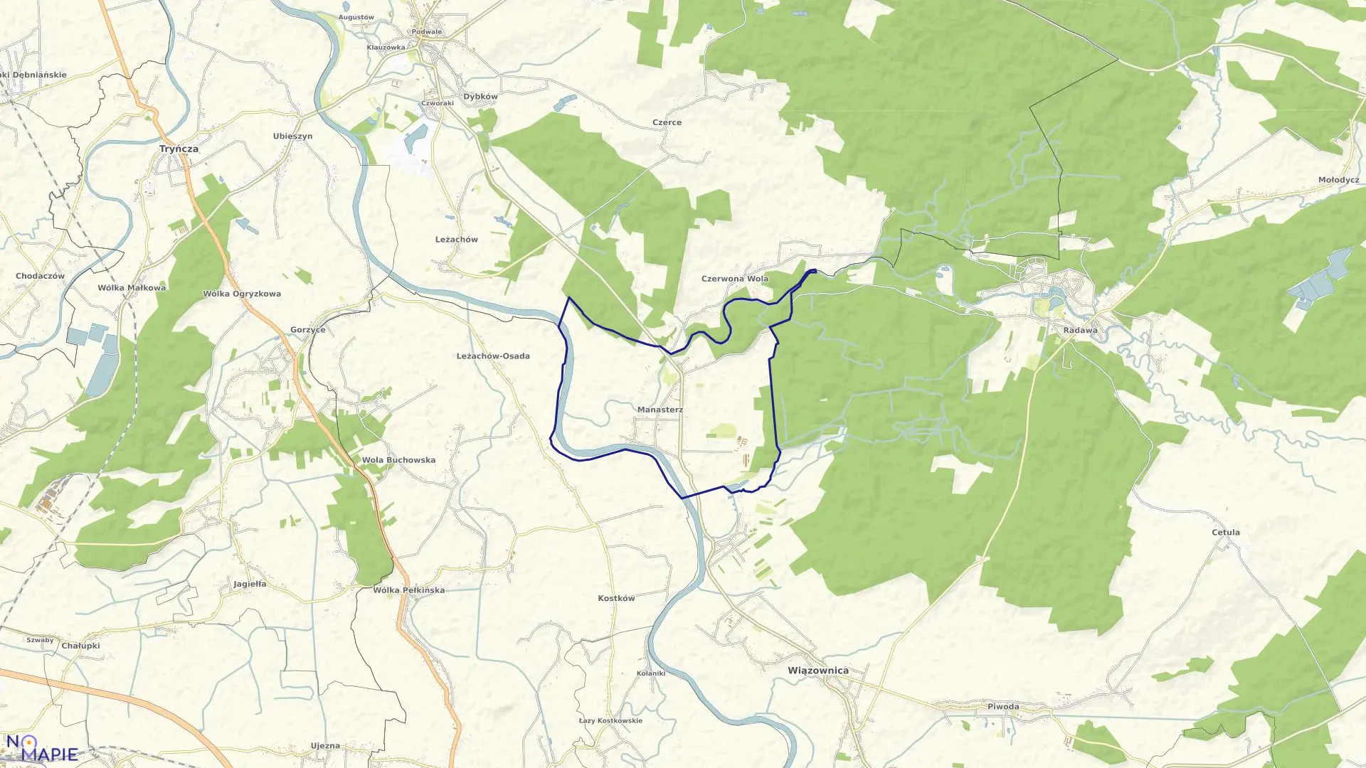 Mapa obrębu Manasterz w gminie Wiązownica