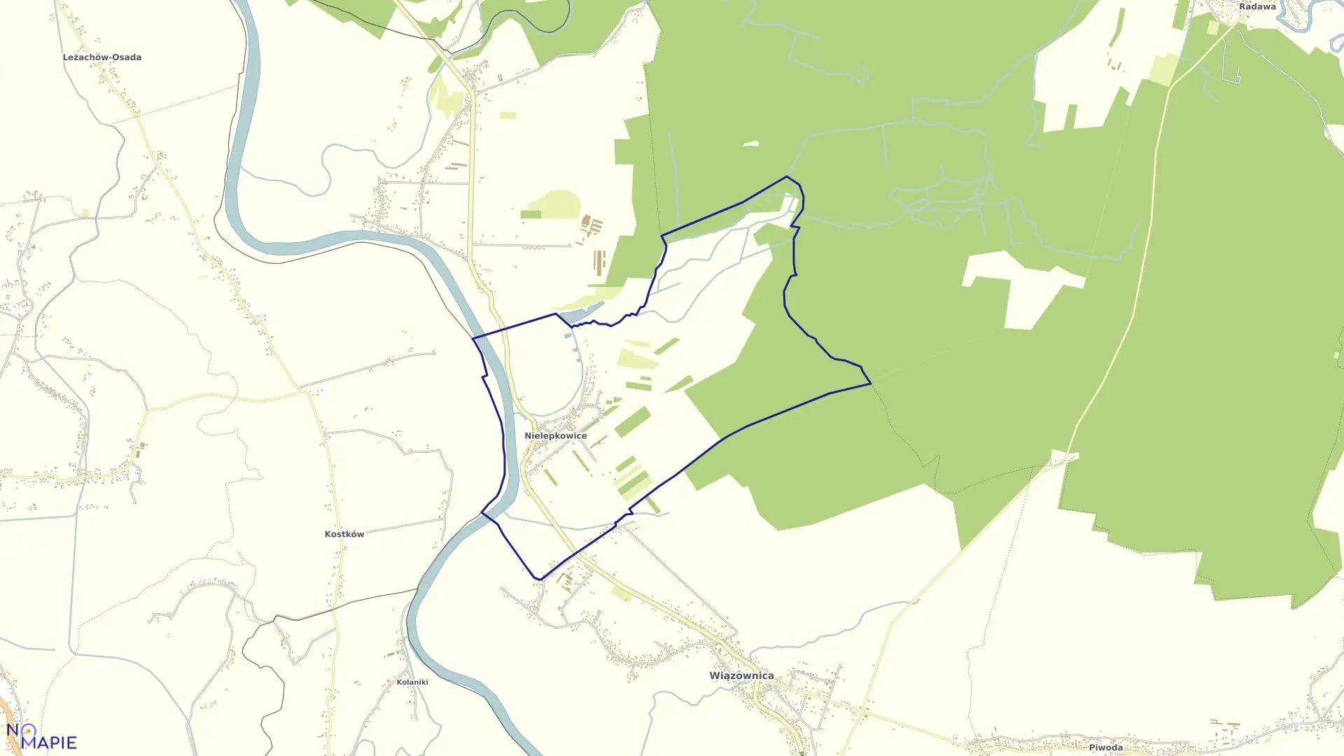 Mapa obrębu Nielepkowice w gminie Wiązownica