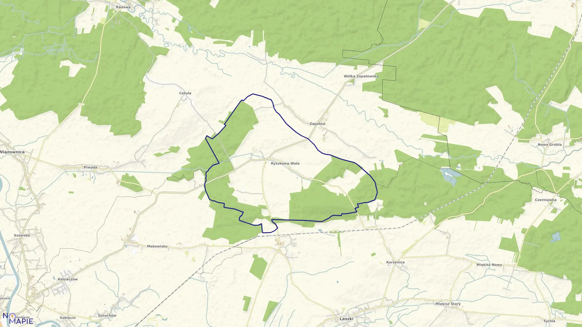 Mapa obrębu Ryszkowa Wola w gminie Wiązownica