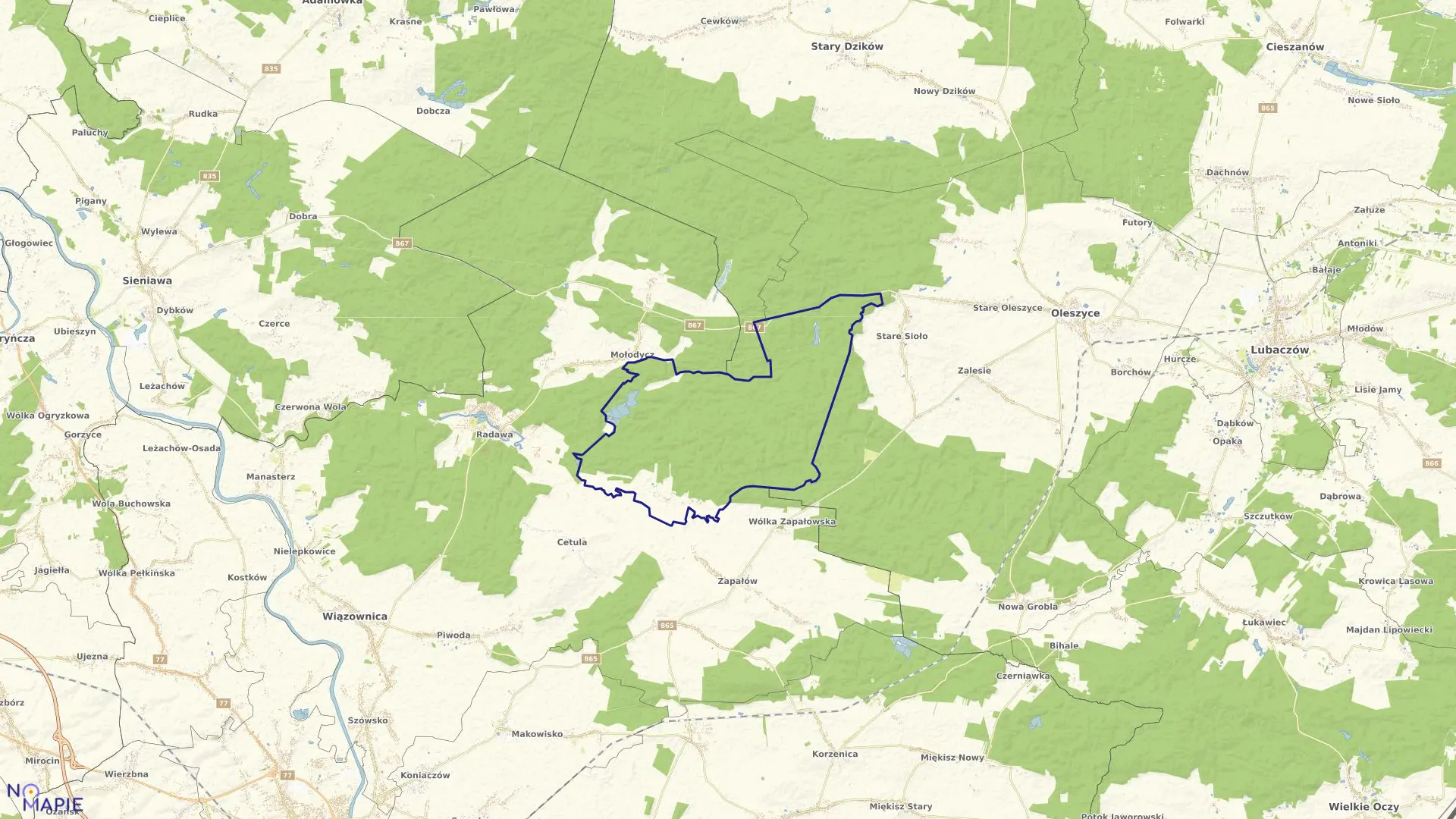 Mapa obrębu Surmaczówka w gminie Wiązownica