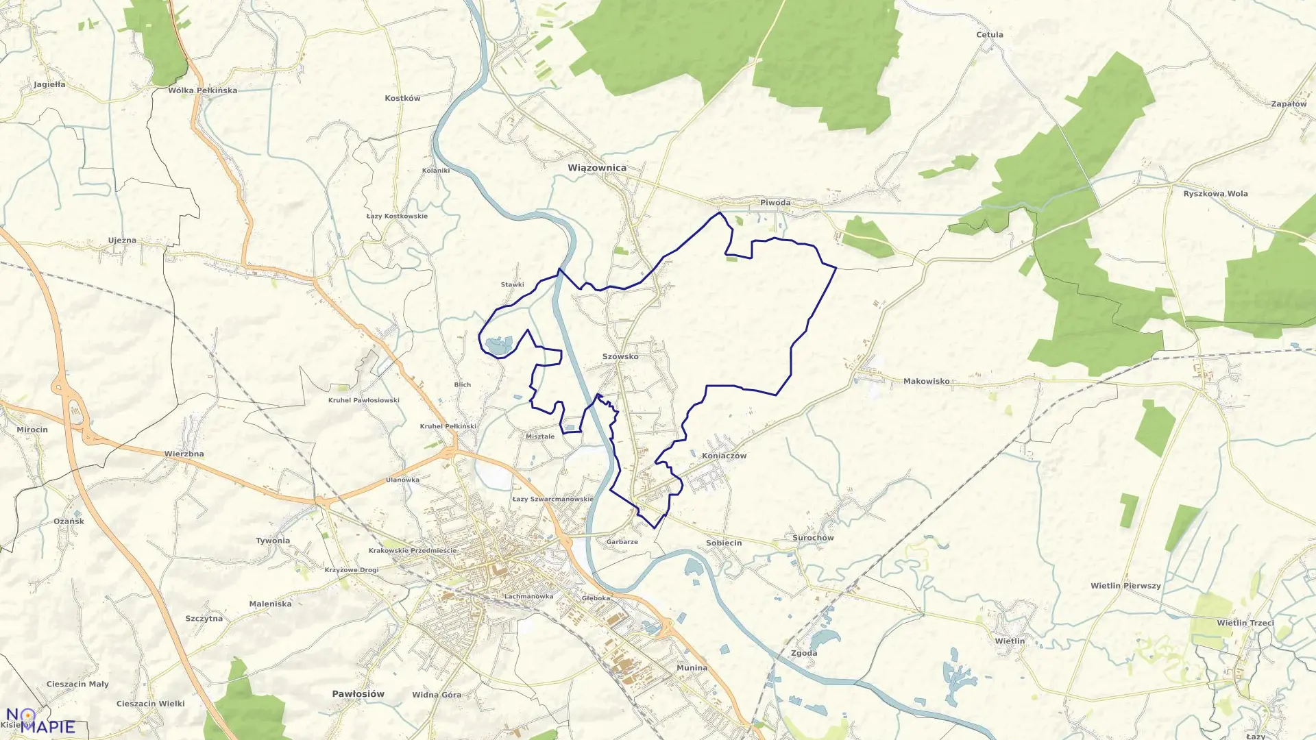 Mapa obrębu Szówsko w gminie Wiązownica