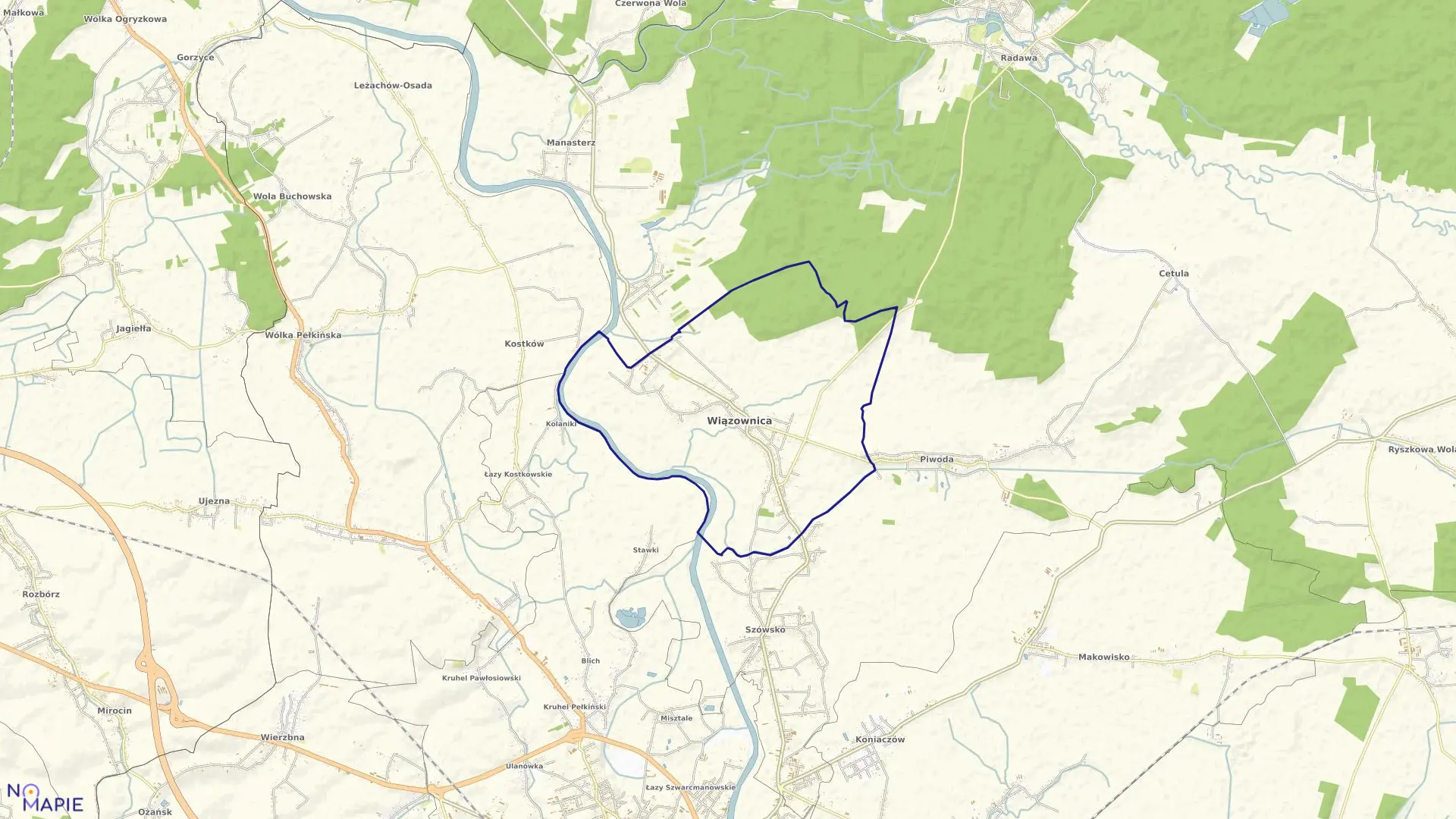 Mapa obrębu Wiązownica w gminie Wiązownica