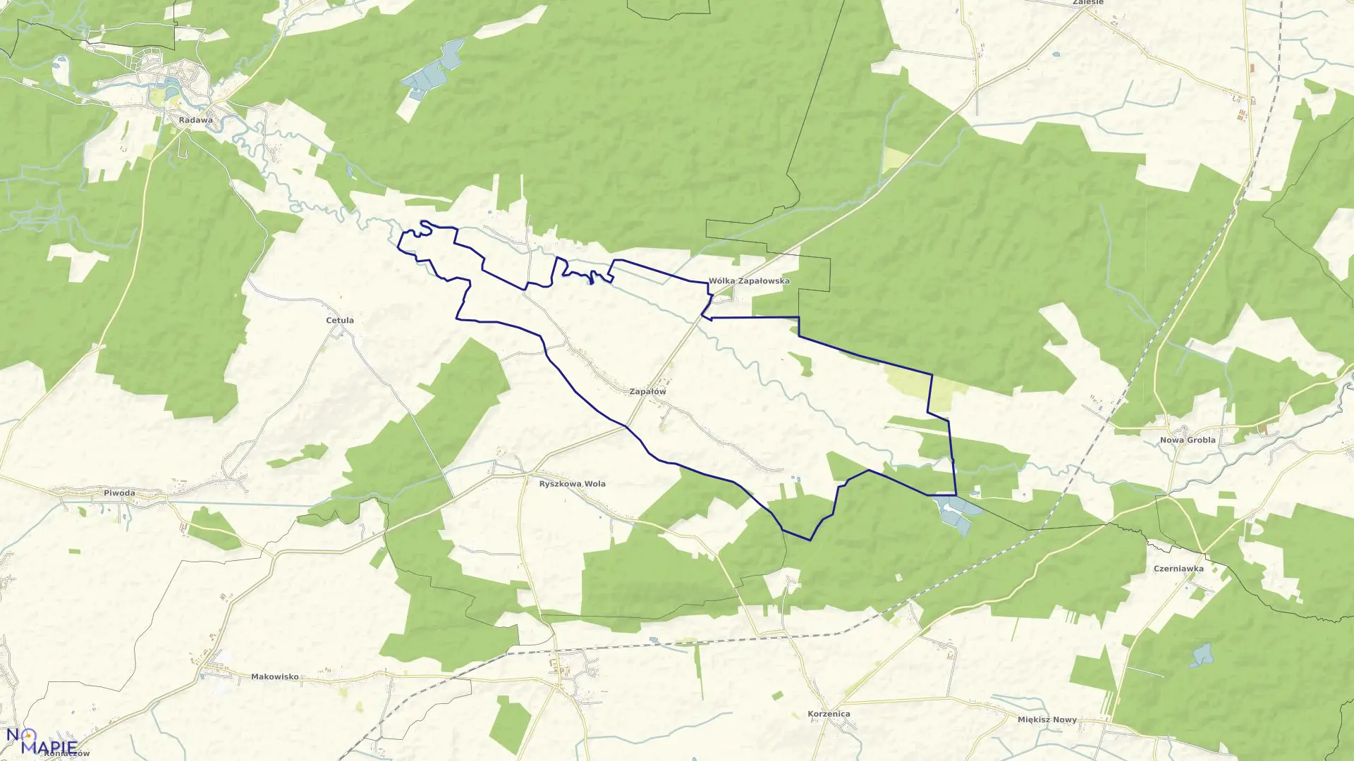 Mapa obrębu Zapałów w gminie Wiązownica